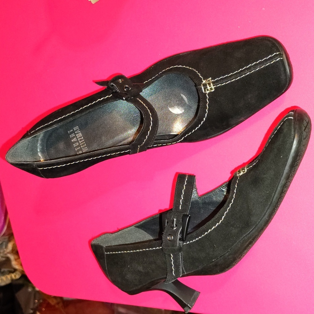 Vtg Y2K Stuart Weitzman Suede Mary Jane Kitten Heels sz 7